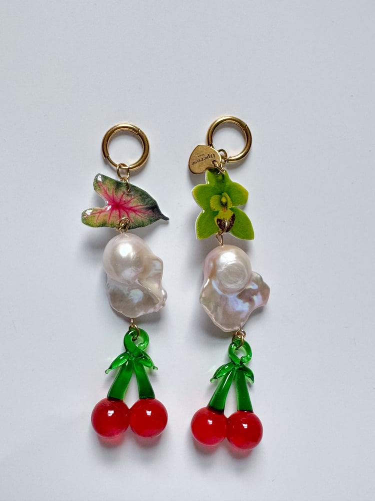 Image of cherry flamingo flower earrings