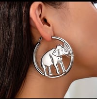 Silver hoop elephant earrings 