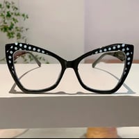 Image 1 of Black & White Polka Dot Cat Eye Frames