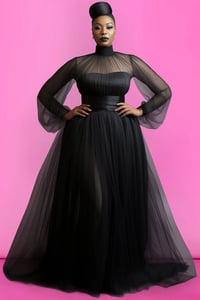 Image 1 of Formal Elegant Spring Summer Mock Neck Lantern Sleeve Tulle Maxi Dress from Fabulously Me Girl