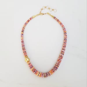 Rainbow Shell & Gold Pearl Necklace
