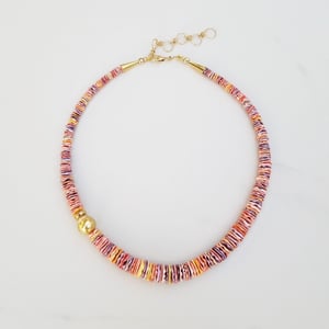 Rainbow Shell & Gold Pearl Necklace