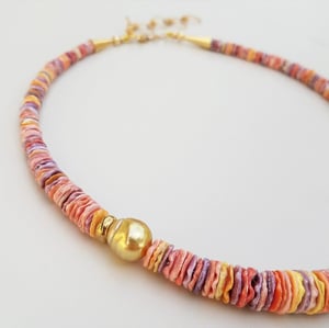 Rainbow Shell & Gold Pearl Necklace