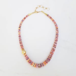 Rainbow Shell & Gold Pearl Necklace