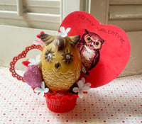 Vintage Red Plastic Treat Basket with Owl and Valentine's Day Joy