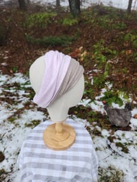 Image 1 of Stretchy Linen Wrap in Beige & Pink