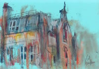 Image 2 of Western Infirmary Building from Byres Road - Sketchbook Drawing - Charcoal and Soft Pastels on Paper