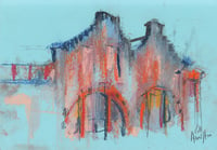 Image 2 of Western Infirmary Buildings on Byres Road - Sketchbook Drawing - Charcoal and Soft Pastels on Paper 