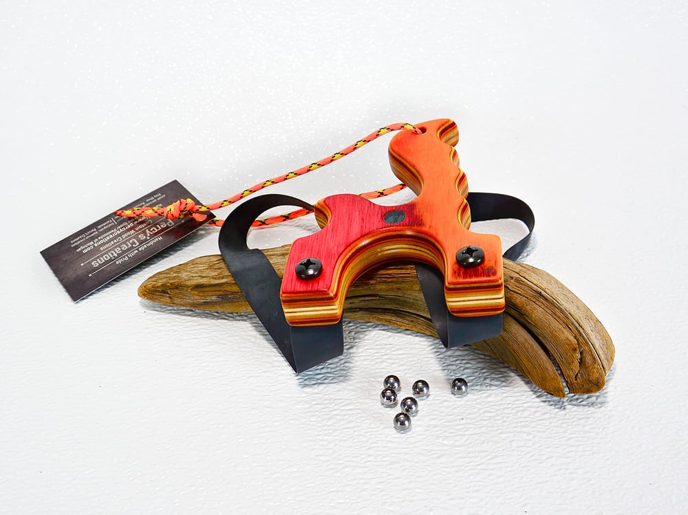 Image of Wooden Slingshot Tequila Sunrise the Menace, Catapult, Wood Slingshot, Unique Gift