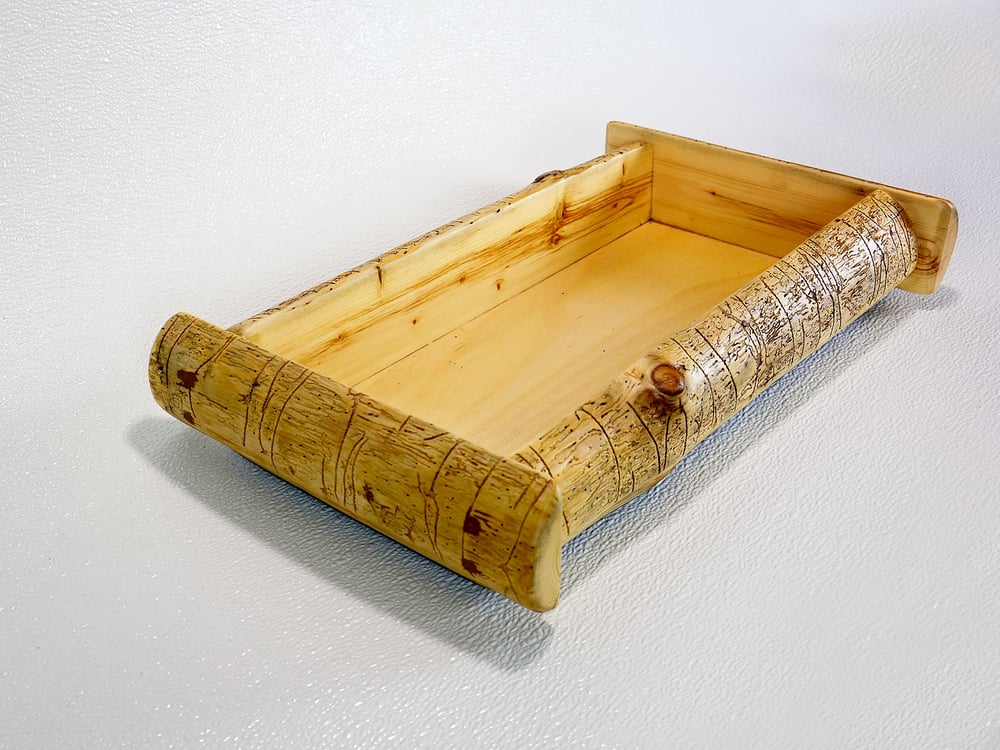 Image of Wooden Centerpiece Tray, Handmade Rustic Decor Spruce Wormwood, Wood Farmhouse Table Decor