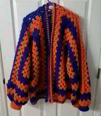 Blue and Orange Crochet Cardigan Small to XLarge