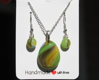 Image 1 of Wavy Green Puddle Necklace and Earring Set