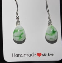Image 1 of Green and White Teardrop Earrings