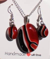 Image 1 of Red Abstract Puddle Necklace and Earring Set