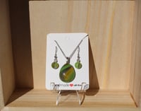 Image 2 of Wavy Green Puddle Necklace and Earring Set