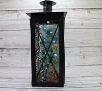 Image 2 of Medium Fused Glass & Metal Lantern – 7.5" Tall x 3.25" Wide
