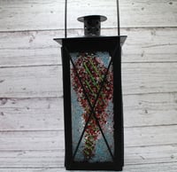 Image 3 of Medium Fused Glass & Metal Lantern – 7.5" Tall x 3.25" Wide