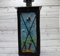 Image 4 of Medium Fused Glass & Metal Lantern – 7.5" Tall x 3.25" Wide