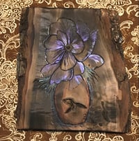 Image 1 of Wood burned floral art