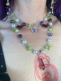 Image 2 of Purple Fairycore choker Necklace and flower bead dangle earrings