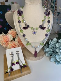Image 1 of Purple Fairycore choker Necklace and flower bead dangle earrings