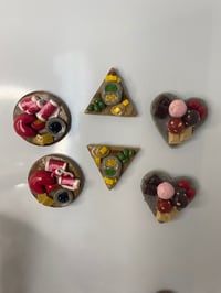 Image 1 of Food platter refrigerator magnets set of 3; cheese platter magnets, muffin dessert platter magnet