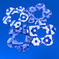 Image 2 of Blue, White and Grey Checkerboard Flower Hoops