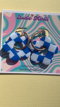 Image 2 of White and Blue Checkerboard Flower Hoops