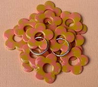 Image 3 of Yellow and Peach Checkered Flower Hoops