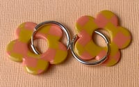 Image 5 of Yellow and Peach Checkered Flower Hoops