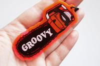 Image 2 of Groovy Evil Dead Chainsaw Translucent Acrylic Keychain  