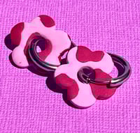 Image 1 of Pink Cowprint Flower Hoops