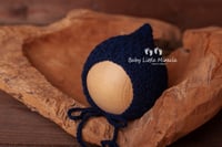 Image 3 of Knitted pillow wrap and bonnets set navy