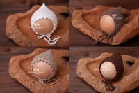 Image 1 of Elven bonnet hat white bige light brown brown