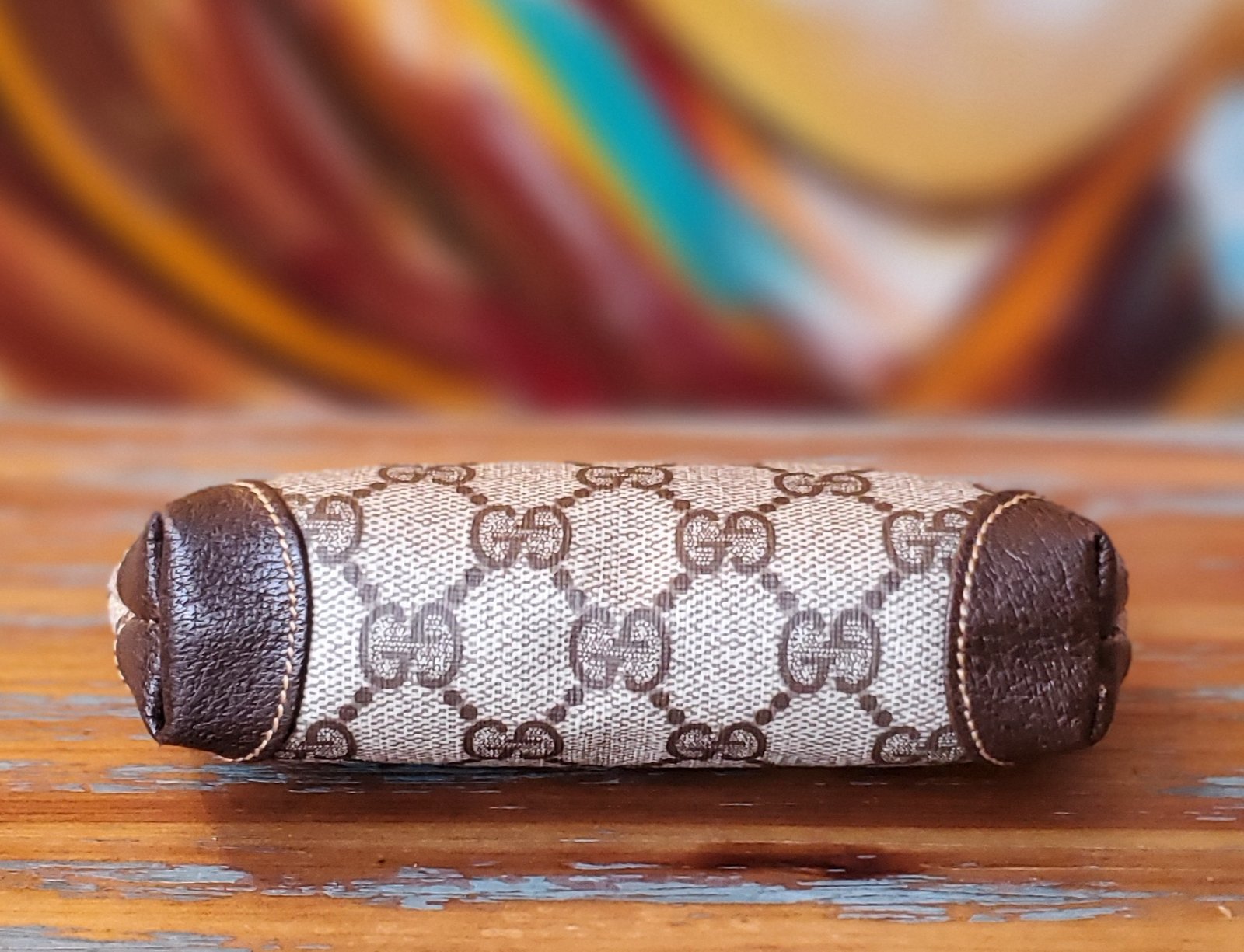 VINTAGE GUCCI FINDS — Vtg Gucci Brown Monogram Kiss Lock Coin Purse