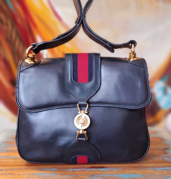 Image of  Vtg. Gucci Blue Leather Shoulder Bag 