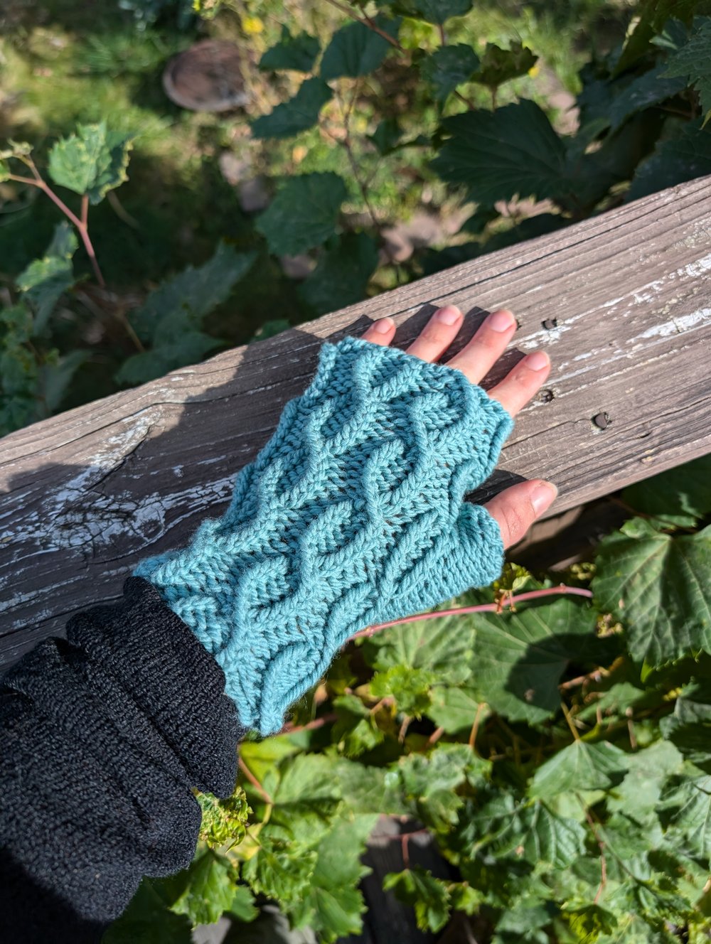 Cabled Light Blue Wristwarmers