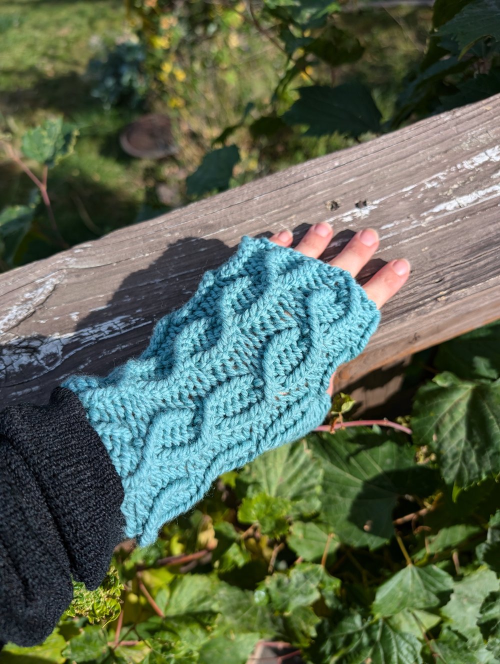 Cabled Light Blue Wristwarmers