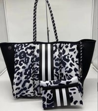Neoprene black and white tote bag