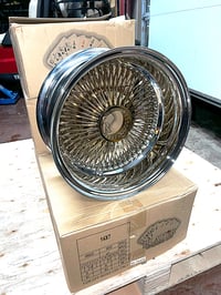 Image 2 of 14x7 Gold Center 100 Spoke Player Wire Wheels Rims (reverse)