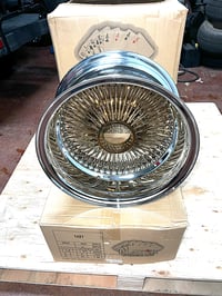 Image 3 of 14x7 Gold Center 100 Spoke Player Wire Wheels Rims (reverse)