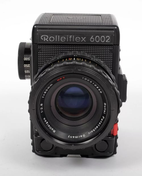 Image of Rolleiflex 6002 6X6 camera w/ Rolleigon HFT 80mm F2.8 lens + 120 ack + WLF #4535