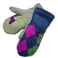 Image 1 of Edit 2024 Repurposed Wool Sweater Mittens- Argyle Heart in Hand