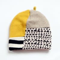 Image 1 of gold cashmere patchwork beanie hat courtneycourtney knit stretch sweater warm winter sustainable