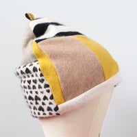 Image 2 of gold cashmere patchwork beanie hat courtneycourtney knit stretch sweater warm winter sustainable