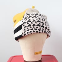 Image 5 of gold cashmere patchwork beanie hat courtneycourtney knit stretch sweater warm winter sustainable