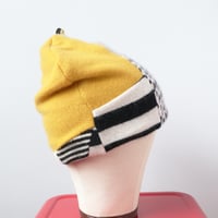 Image 7 of gold cashmere patchwork beanie hat courtneycourtney knit stretch sweater warm winter sustainable