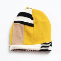 Image 3 of gold cashmere patchwork beanie hat courtneycourtney knit stretch sweater warm winter sustainable