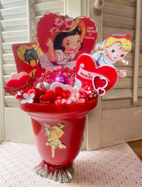 Red Plastic Vase and Lots of Vintage Valentine's Day Cheer