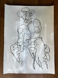 Image 1 of Cowboy on a Saddle Original Large Gay Male Line Art | 22x30 inches